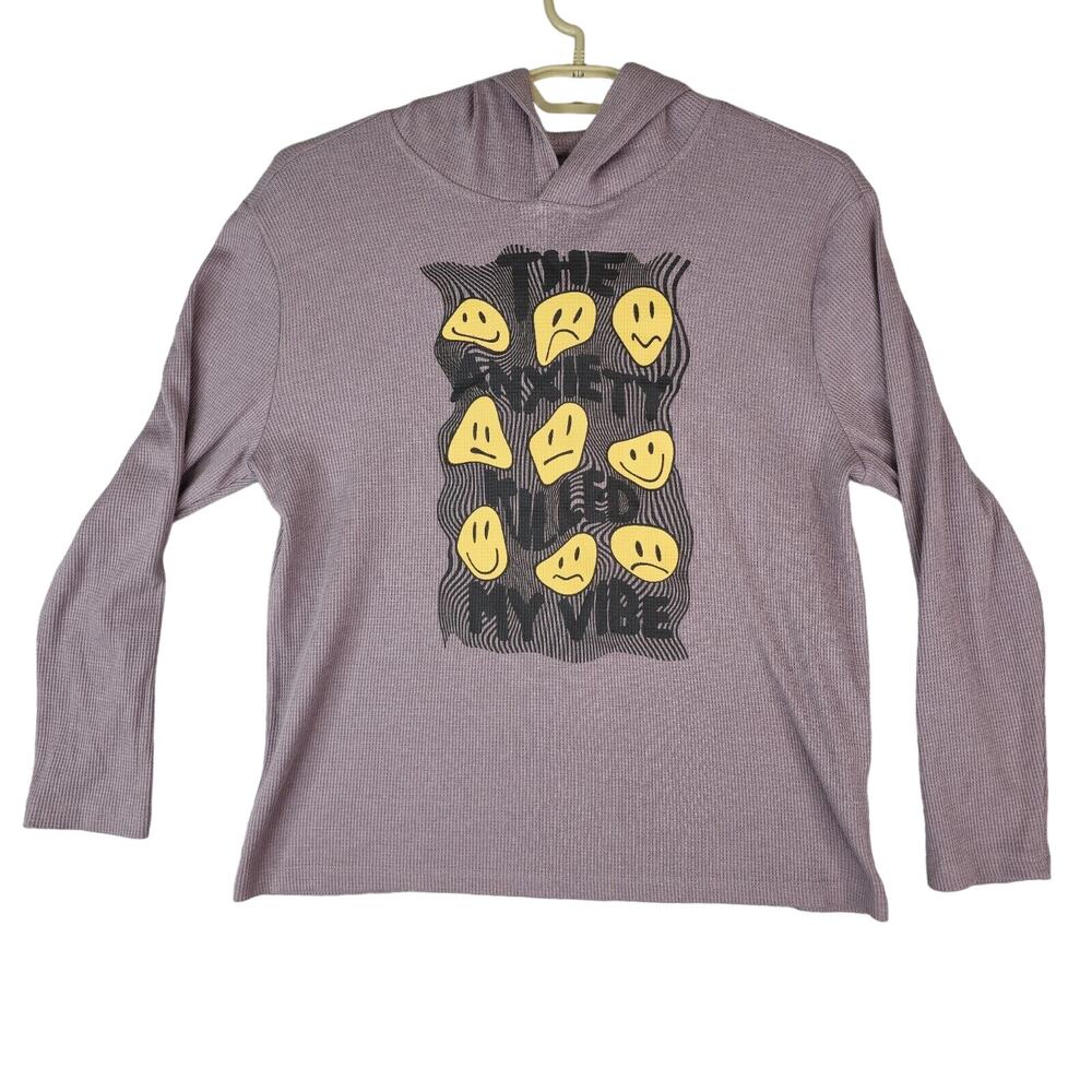 4th Dimension The Anxiety Killed My Vibe Waffle Knit Lightweight Hoodie‎ Emoji M